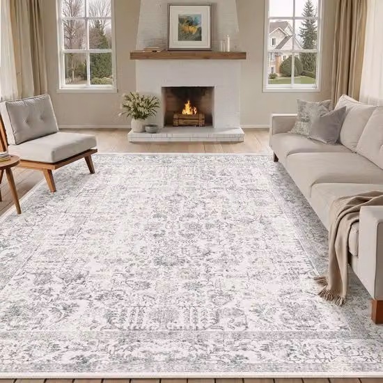 Tappeto Vintage HUGEAR in stile Retro Grigio, Morbido e Antiscivolo, L/P: 300 x 400 cm