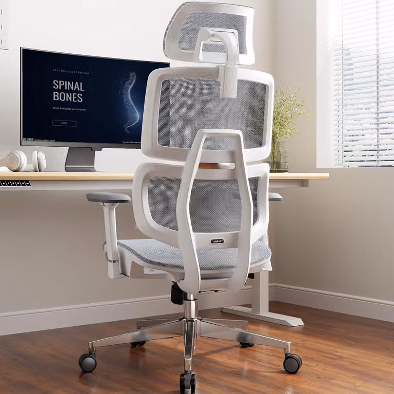 Sedia da ufficio ergonomica, completamente in rete, con supporto lombare, braccioli 3D regolabili, poggiatesta e ampia seduta girevole