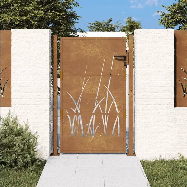 Cancello singolo da giardino Videx in acciaio color marrone con design erba L: 110 cm, H: 125 cm