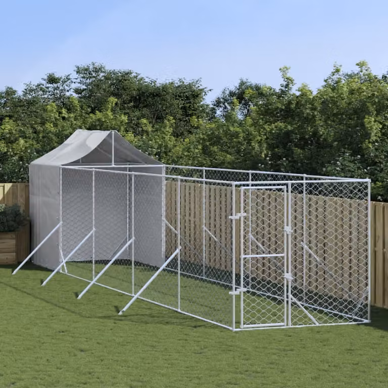 The Living Store Cuccia per cani da esterno con tetto Silver 2x10x2,5 m Acciaio zincato