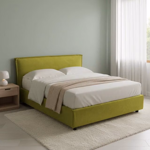Letto Matrimoniale Bruzolo DMORA con Materasso Incluso, Made in Italy, Verde, L: 160 cm, P: 200 cm, H: 190 cm