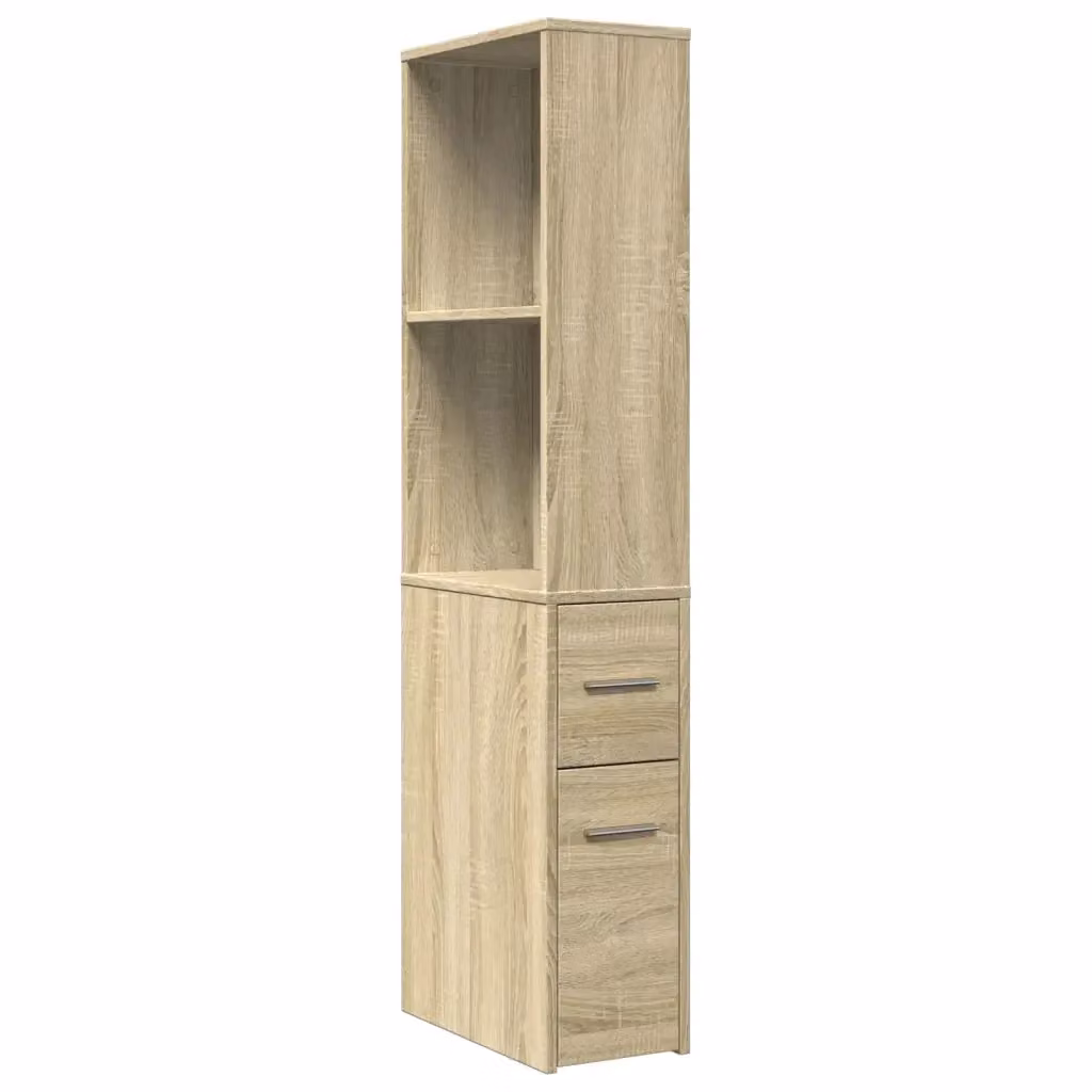 Armadietto da bagno con ruote vidaXL in legno color rovere marrone con ripiani interni e ante a battente L/P/H: 41 x 22 x 135 cm – 2