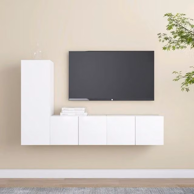 Set di mobili porta TV da 3 pezzi vidaXL in legno multistrato bianco per soggiorno in stile moderno – 1