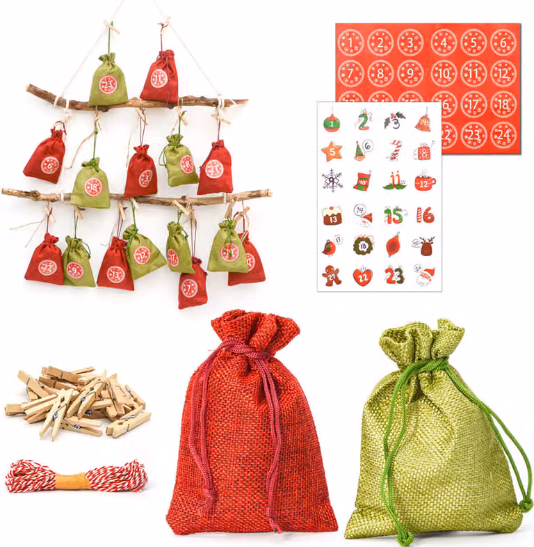 Calendario dell'Avvento fai da te da riempire - 24 sacchetti regalo - kit completo per l'artigianato