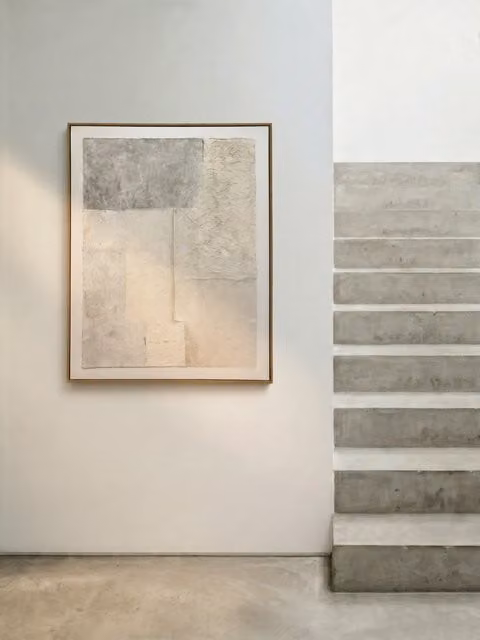 Quadro astratto Less Kenay Home, stile minimalista e grafico, colori beige, grigio e bianco, L: 80 cm x H: 100 cm