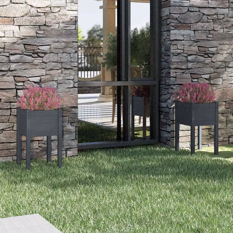 Set di 2 fioriere da giardino vidaXL in legno di pino grigio, L/P/H: 40 x 40 x 70 cm