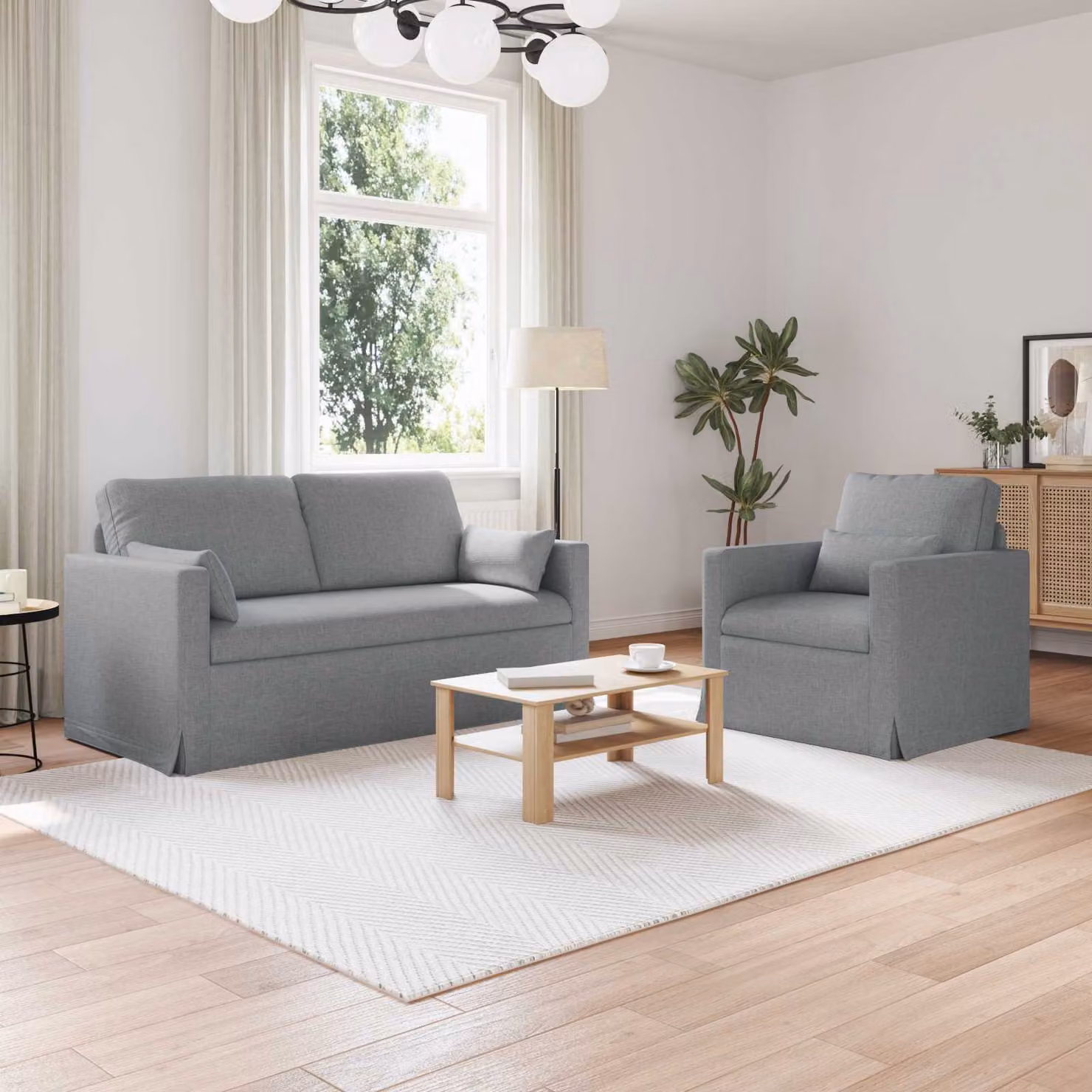 Set di 2 divani moderni vidaXL in tessuto grigio con struttura in metallo L: 158 cm, P: 78 cm, H: 80 cm – 1