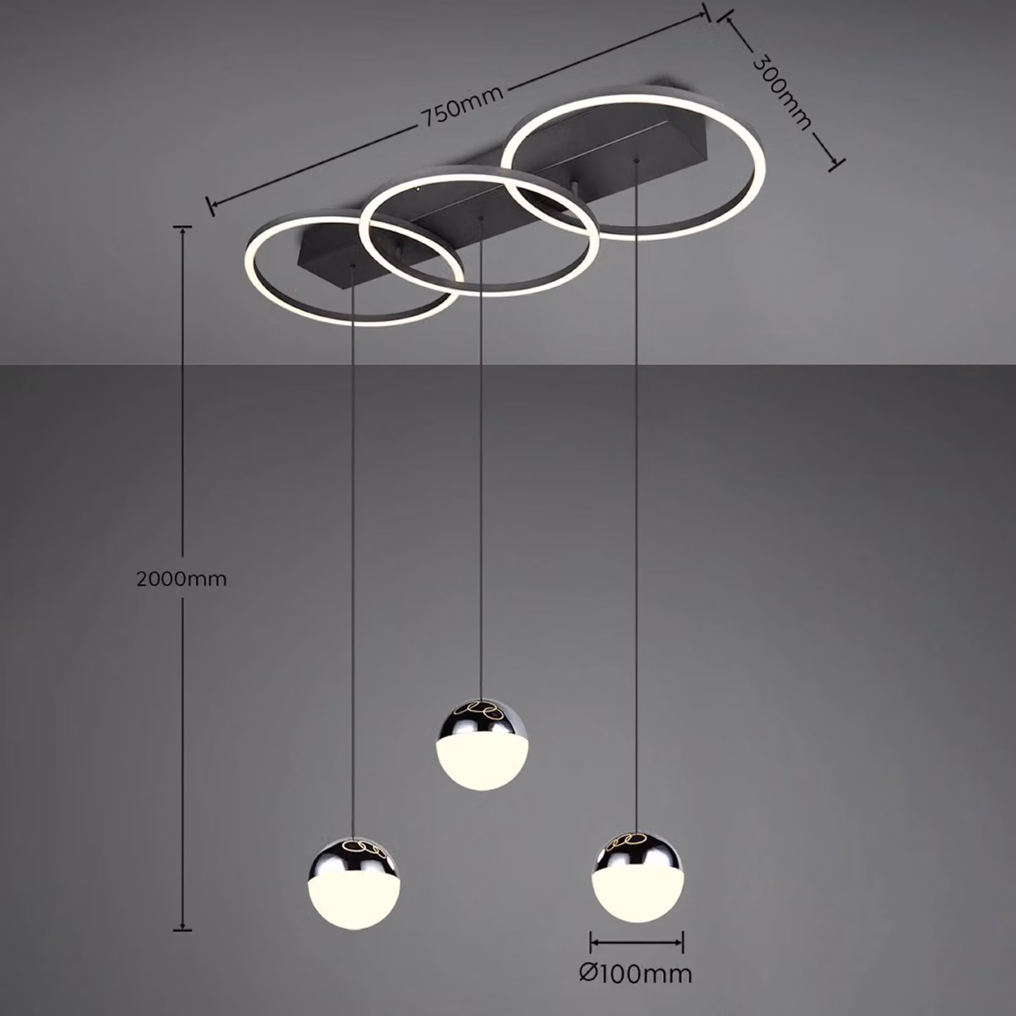 Reality Leuchten Lampada a sospensione Larino, dimmerabile, Nero, Soggiorno / Sala da pranzo, Metallo, Moderno, Lampada a sospensione