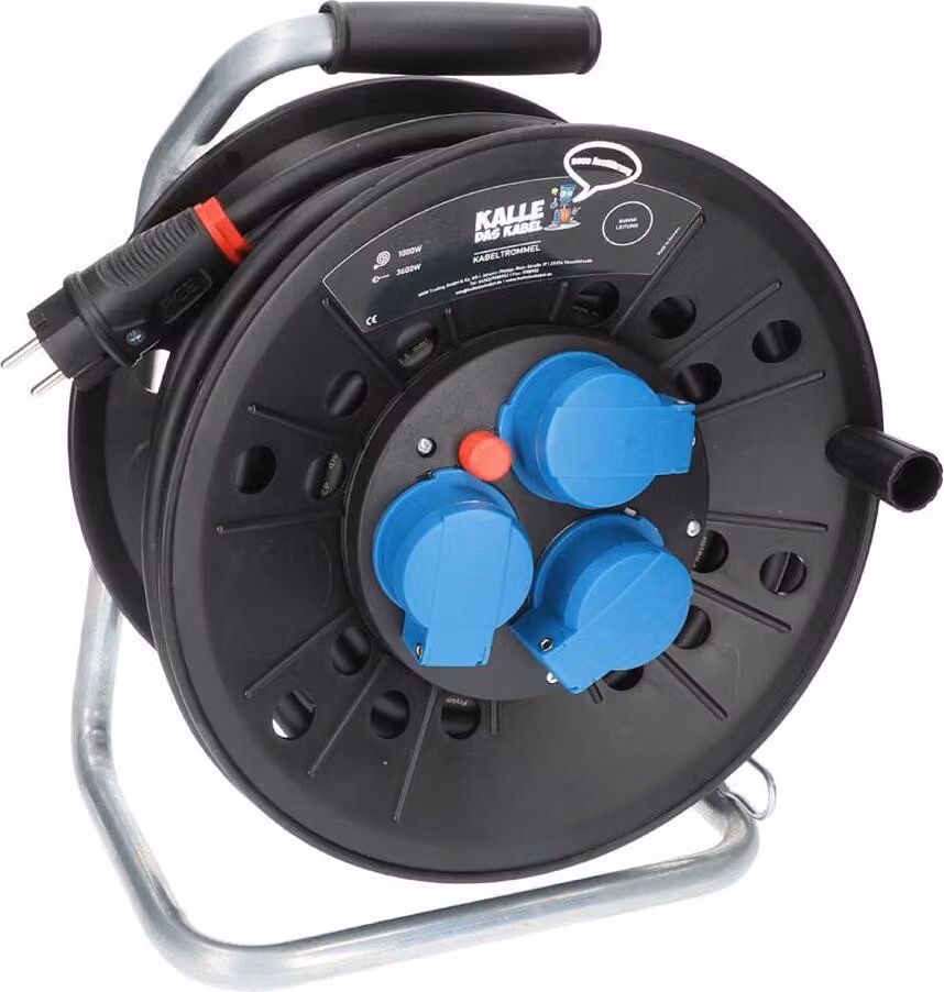KALLE DAS KABEL avvolgicavo 25 metri H07RN-F 3G 2,5 mm² 3x presa SCHUKO classe di protezione IP44 avvolgicavo da campeggio cavo tenda cavo caravan cavo di alimentazione cavo di prolunga