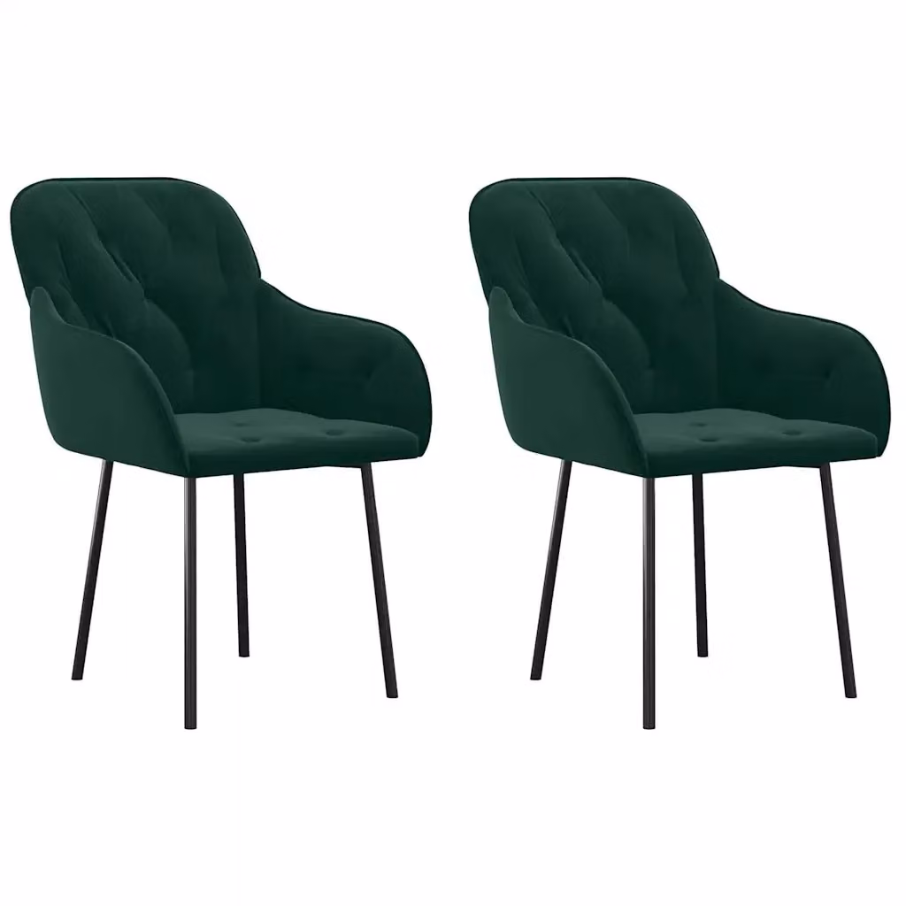 Set di 2 sedie da pranzo vidaXL in velluto verde con struttura in metallo e plastica per soggiorno e cucina – 2