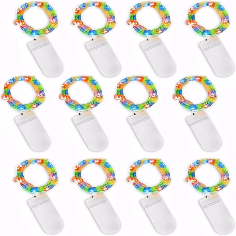 12 mini-catene luminose, lunghezza 2 metri, 20 LED, multicolore, alimentate a batteria