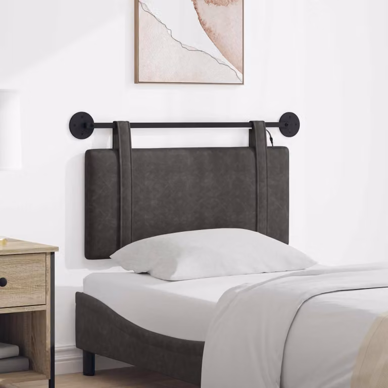 Testiera da letto sospesa vidaXL in similpelle nera con illuminazione integrata e pannello imbottito