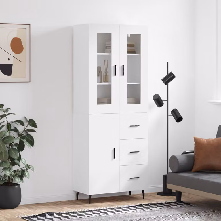 Credenza bianca vidaXL in legno e vetro con ante a battente e ripiani interni L/P/H: 69,5 x 34 x 180 cm