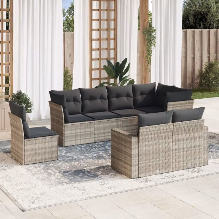 vidaXL Set Divano da Giardino a L in Polyrattan Grigio con Cuscini Imbottiti e Rivestimenti Rimovibili