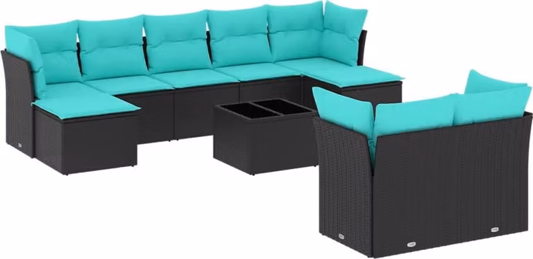Set Divani da Giardino 10 pz con Cuscini Nero in Polyrattan
