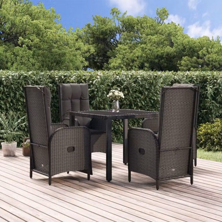 Set da Pranzo da Giardino vidaXL 5 pz in Legno di Acacia e Polyrattan Nero con Cuscini