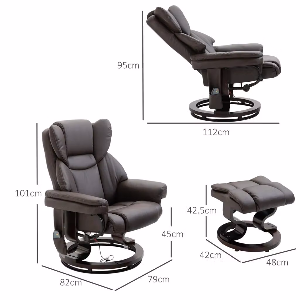 Poltrona relax reclinabile WISHDOR con poggiapiedi, girevole a 360°, in ecopelle marrone, L: 79 cm, P: 82 cm, H: 101 cm – 2