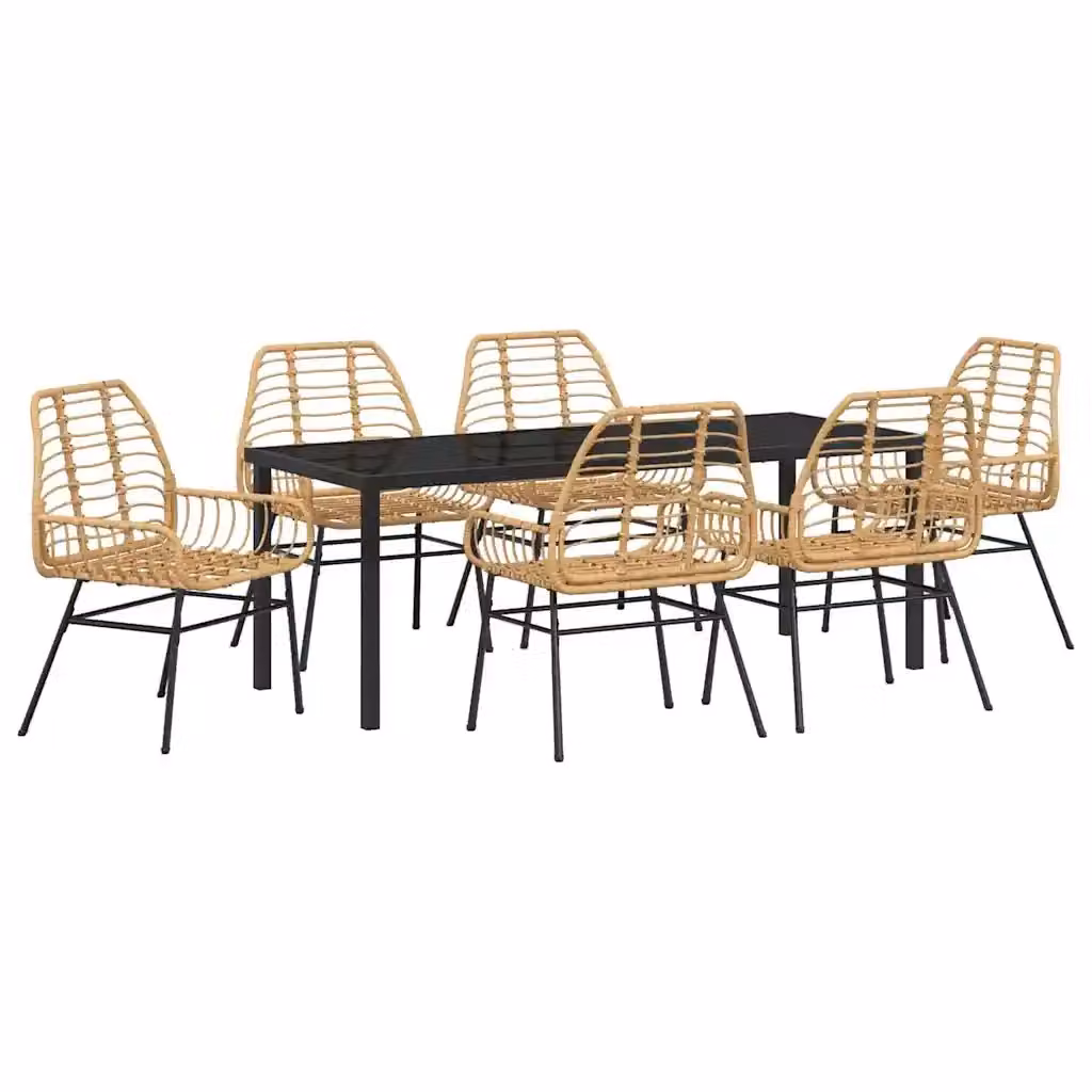 Set da pranzo per giardino e terrazzo vidaXL in polyrattan marrone con tavolo in vetro, 7 pezzi – 2