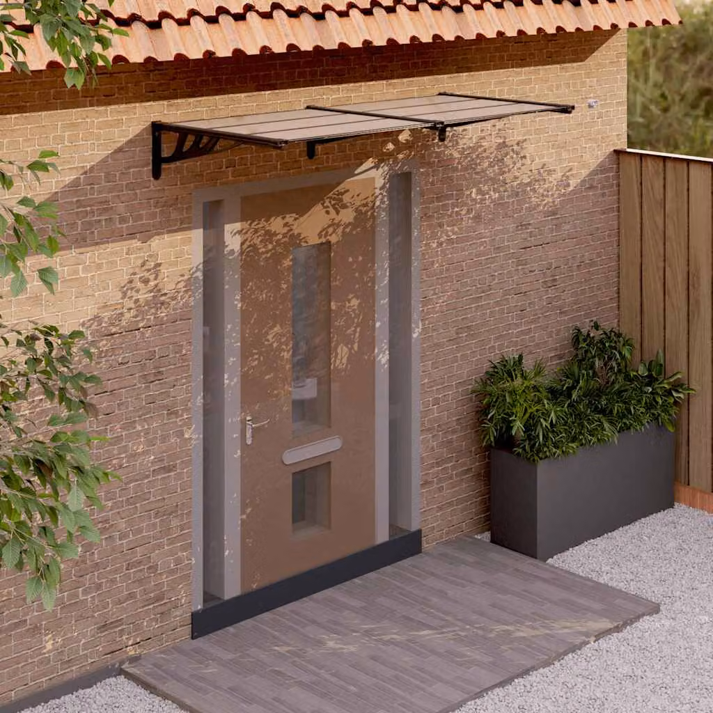 Tettoia per porta da parete vidaXL in policarbonato e alluminio, colore nero, L: 199 cm, P: 90 cm, H: 27,5 cm