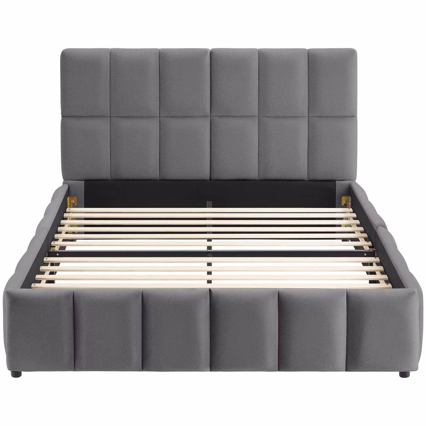 Letto imbottito Shirley tectake con rete a doghe in velluto grigio scuro L/P/H: 220 x 120 x 93 cm – 3