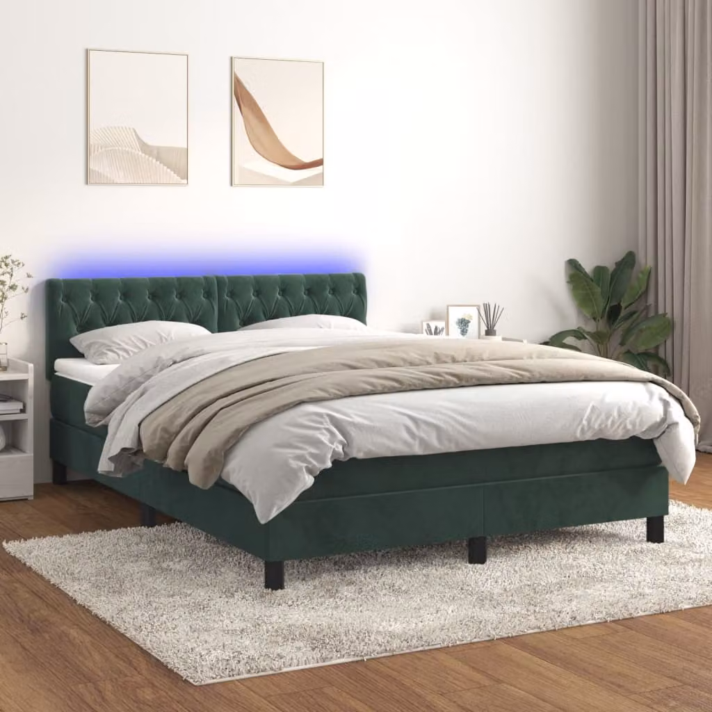 Maison Exclusive - Letto a Molle con Materasso e LED Verde Scuro 140x190cm Velluto