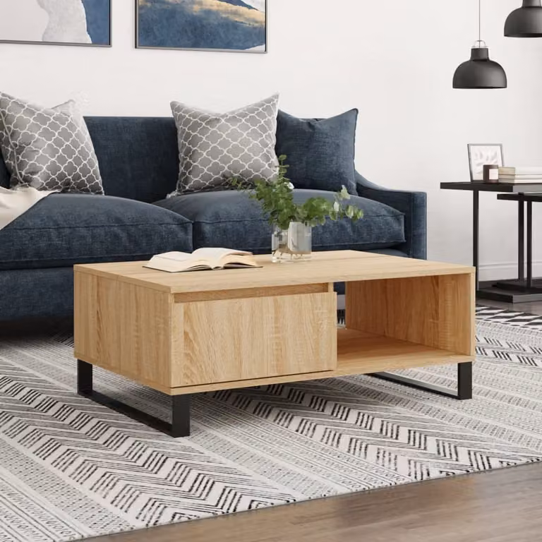 The Living Store tavolino in rovere Sonoma 90x60x35 cm materiale a base di legno