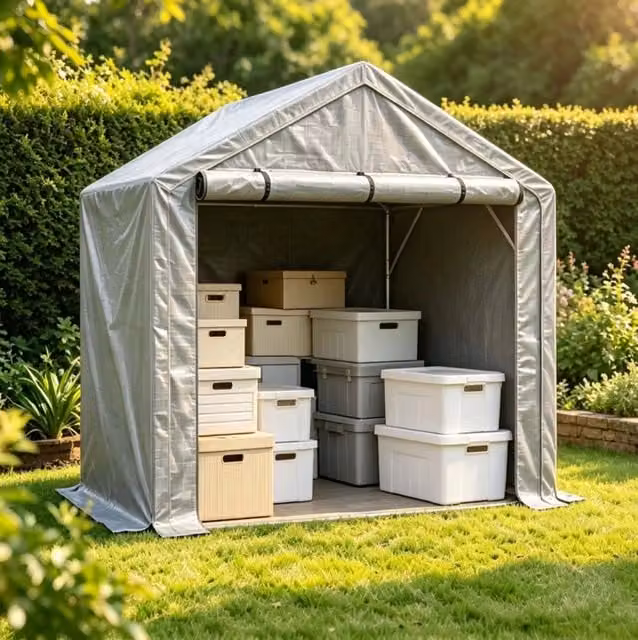 Ricovero da giardino ULEVR 190x170x200 cm con porta avvolgibile, struttura in acciaio zincato e telo PE grigio scuro