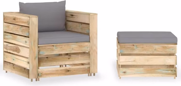 Maison Exclusive - Set da giardino a 2 pezzi con cuscini, verde, in legno trattato