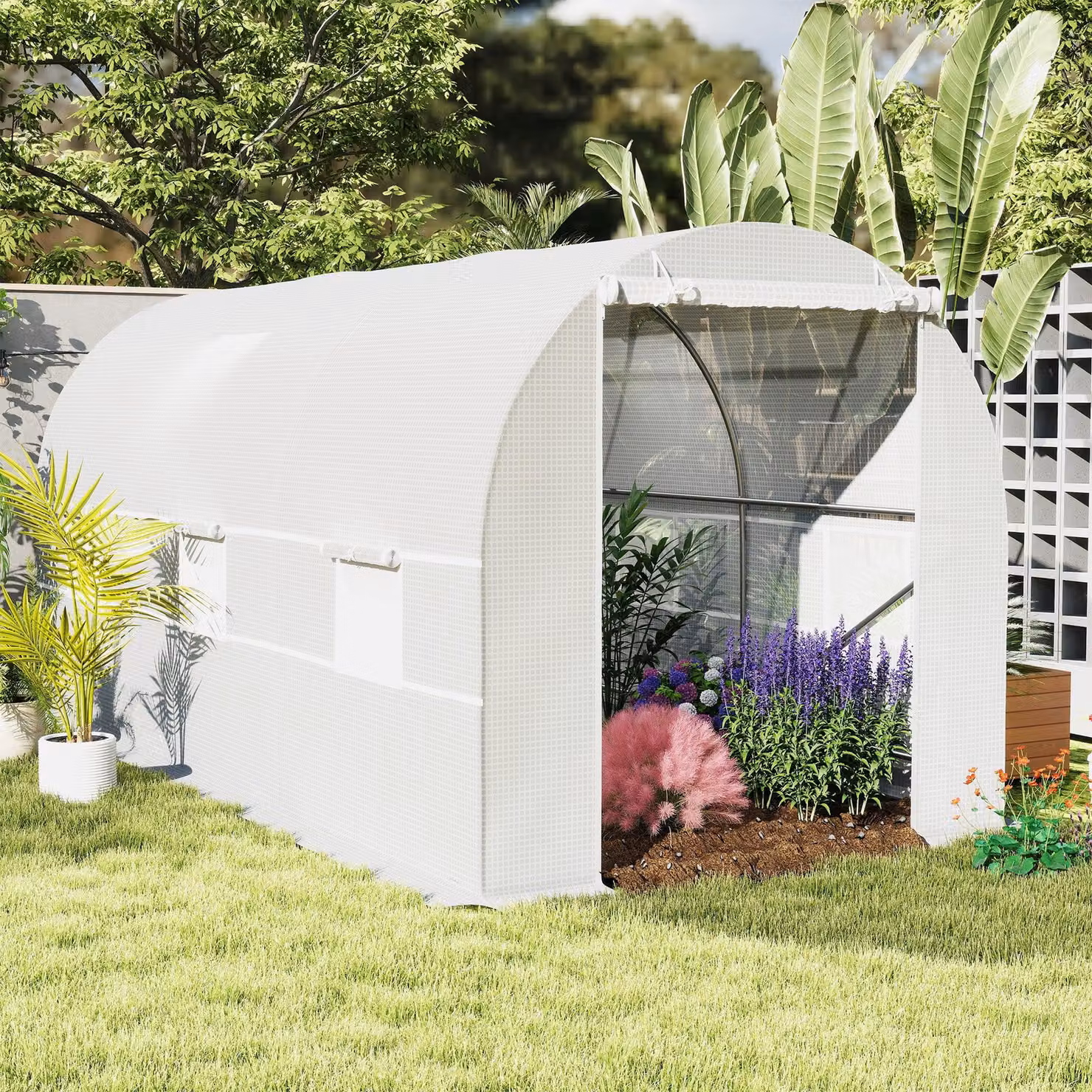 Serra autoportante per giardino – Dimensioni: 445 x 200 x 200 cm – Plastica PE resistente ai raggi UV