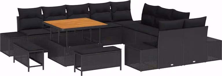 Set Divano da Giardino con cuscino 13 pcs Nero polyrattan