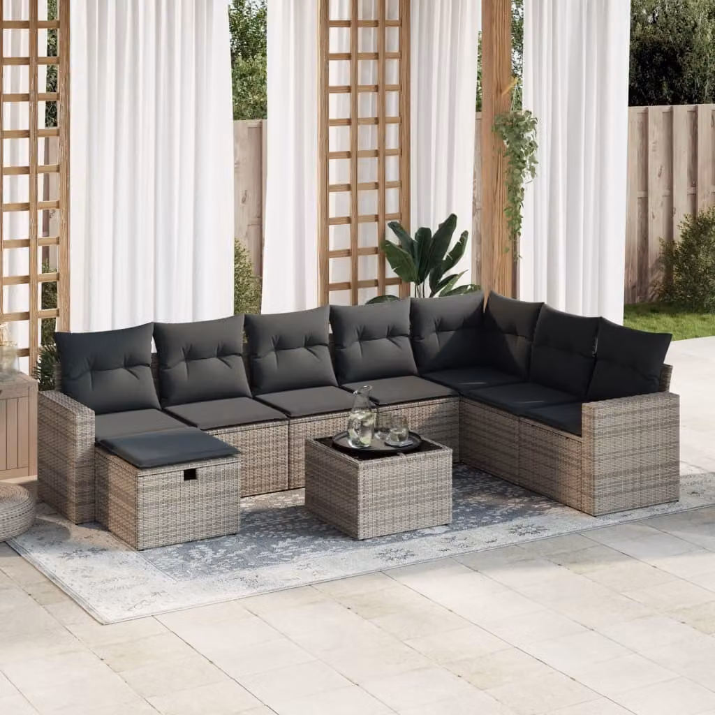 Maison Exclusive - Set da giardino 9 pezzi con cuscini Grigio Polyrattan