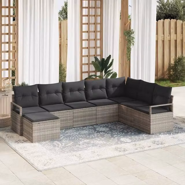 Set di divani da giardino vidaXL in polyrattan grigio con 8 cuscini inclusi