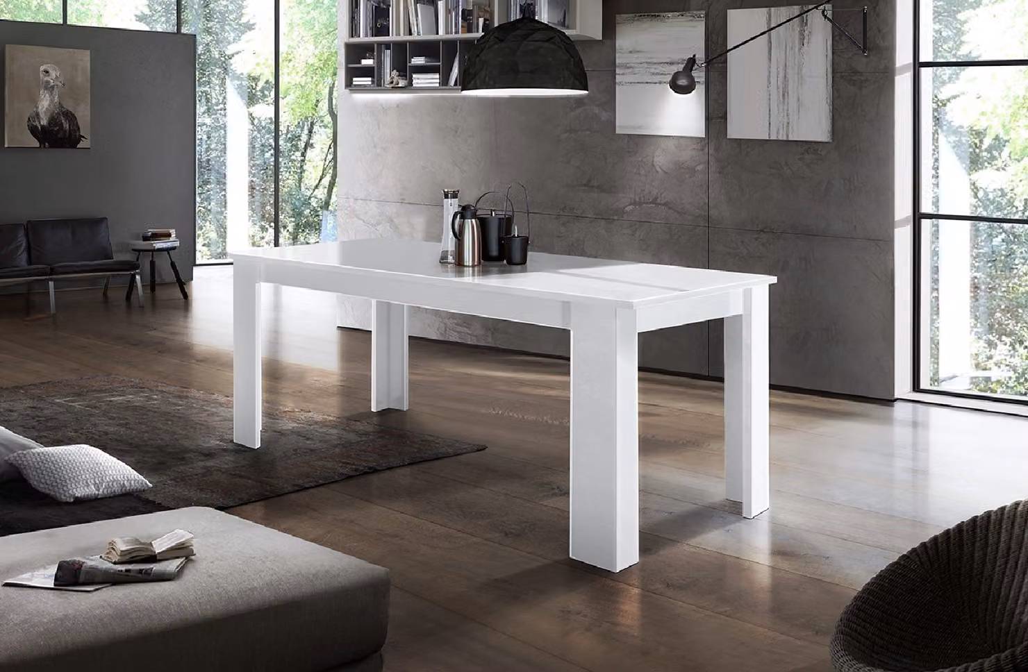 Tavolo da pranzo, tavolo da cucina, tavolo allungabile, tavolo in legno, tavolo "Jesolo I" bianco lucido
