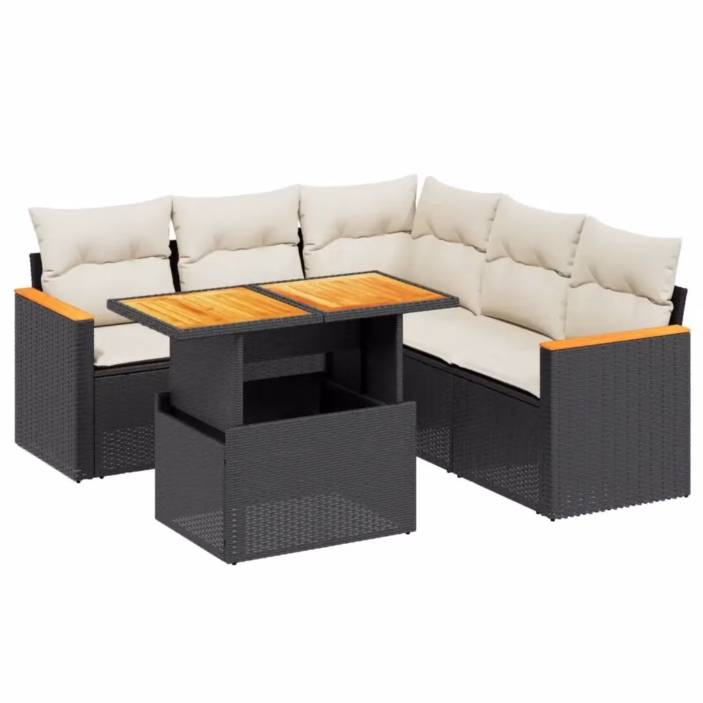 vidaXL Set Divano da Giardino a L in Polyrattan Nero con Cuscini e Tavolino da 6 Pezzi – 2