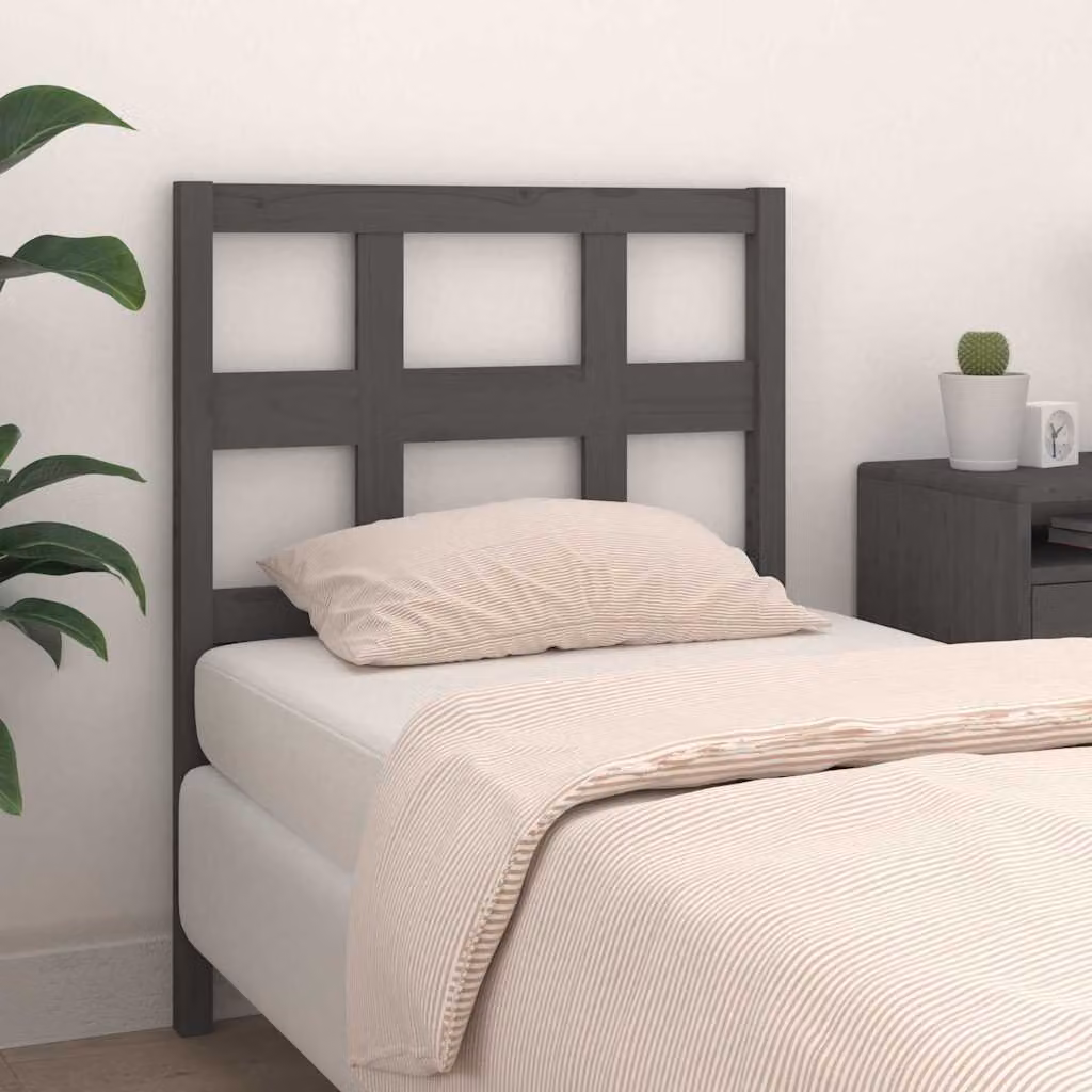Testiera per letto vidaXL in legno massello di pino, colore grigio, L 95,5 cm x P 4 cm x H 100 cm