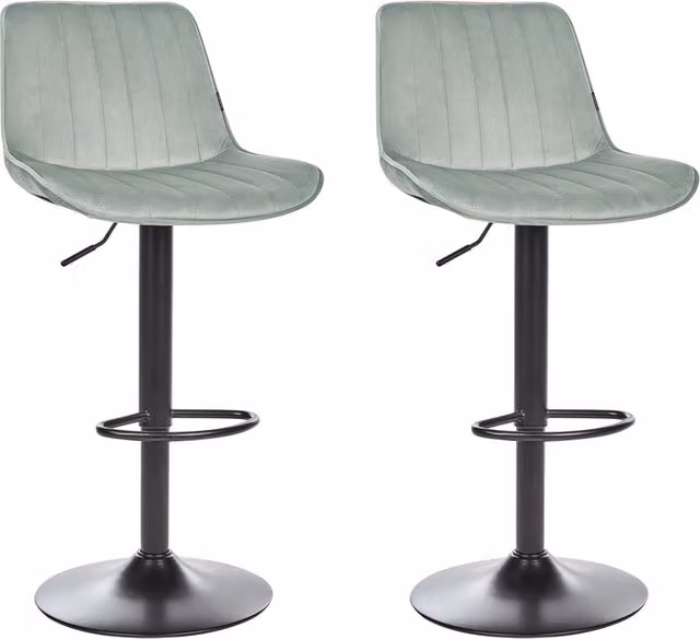 Set di 2 sedie da bar BELIANI in velluto verde con gambe in metallo nero, girevoli a 360 gradi, ideali per cucina, sala da pranzo e soggiorno moderno