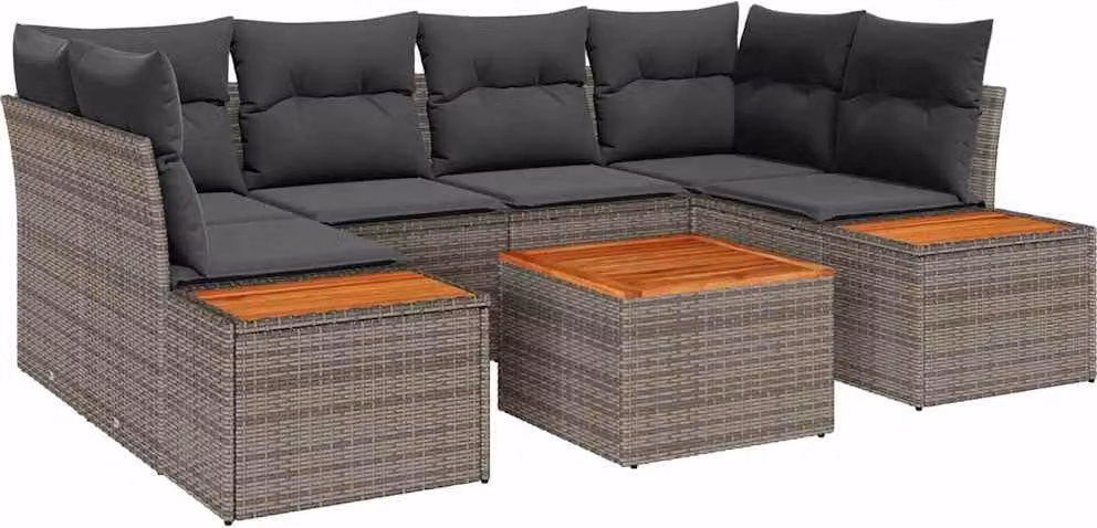 Set Divano da Giardino con cuscino 6 pcs Grigio Poly Rattan