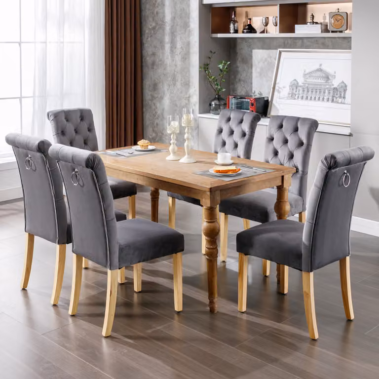 Set di 6 sedie per sala da pranzo Flieks, sedia da cucina con gambe in legno massiccio, sedia da soggiorno imbottita con schienale, sedia da pranzo cucina soggiorno, grigio