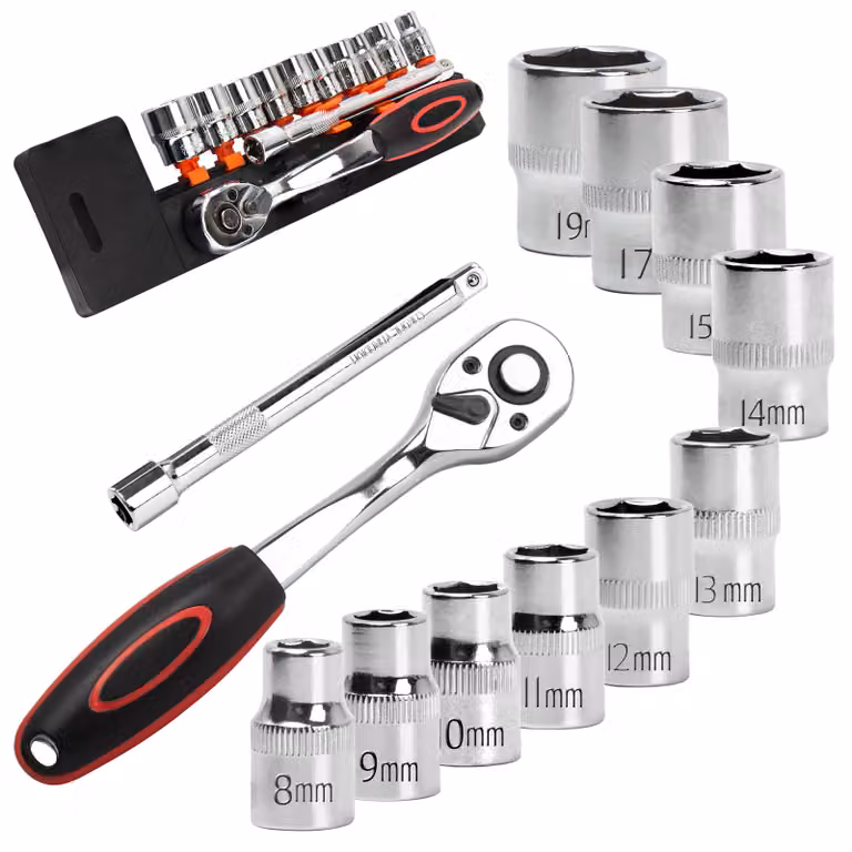 Set di 12 chiavi a bussola con cricchetto da 3/8", da 8mm a 19mm
