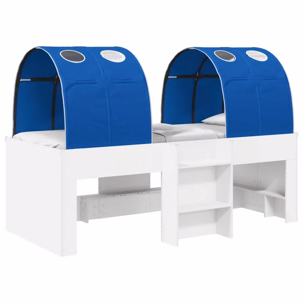 Letto alto singolo per bambini vidaXL con struttura a casetta e tunnel, Bianco e Blu, L: 203 cm, P: 120 cm, H: 111 cm – 2
