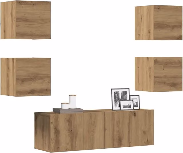 Set Mobile TV 5 pz-Credenza per TV Montato a Parete Rovere in Legno Multistrato 663576