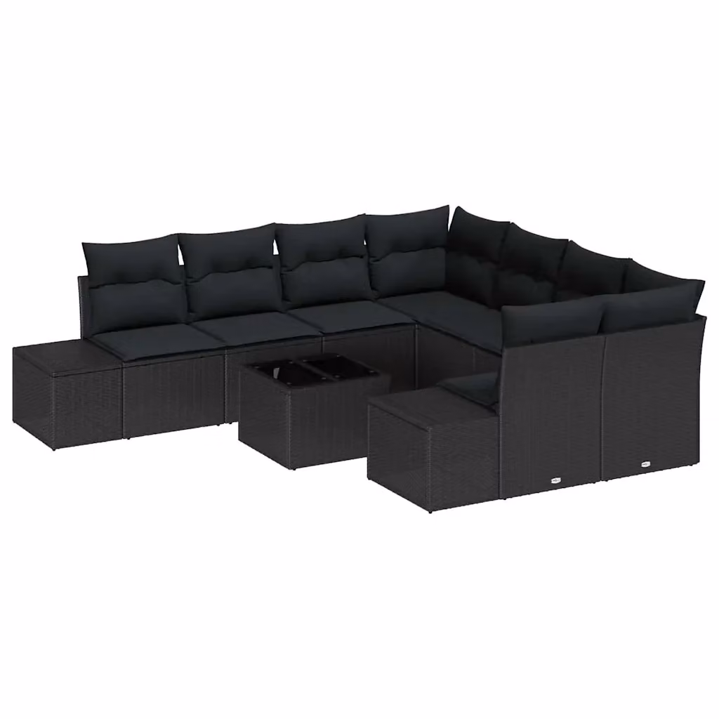 Set Divano da Giardino vidaXL 9 Pezzi a Forma di L con Cuscini e Tavolino Nero in Polyrattan e Metallo – 2