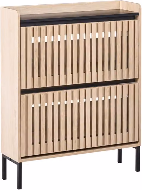 Scarpiera BELIANI in stile scandinavo con scomparti basculanti in MDF e metallo, colore marrone e beige, L: 100 cm, H: 80 cm, P: 25 cm