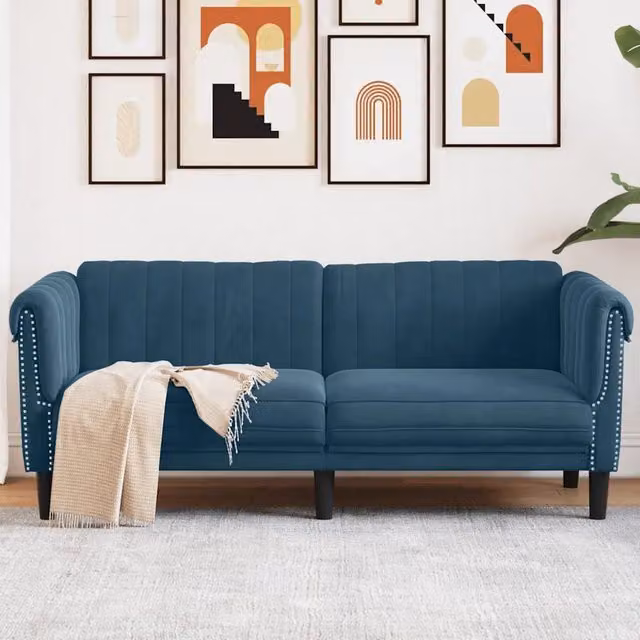 Divano a 2 posti moderno vidaXL in velluto blu con struttura in legno e imbottitura in schiuma L: 182 cm, P: 77 cm, H: 74 cm – 1