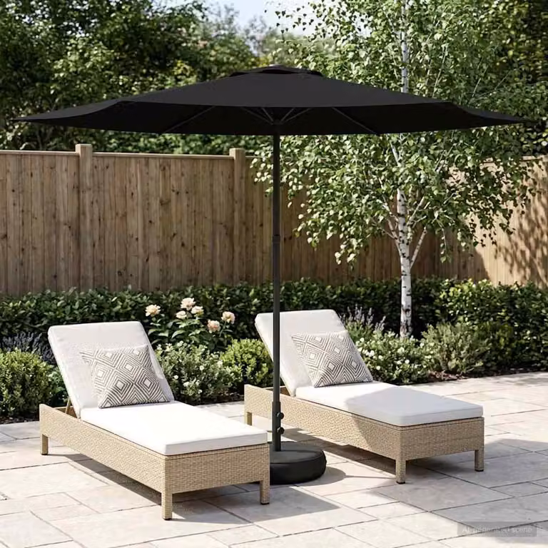 Parasole da Giardino vidaXL con Base Rettangolare in Acciaio e Copertura in Poliestere Nero L: 300 cm, P: 300 cm, H: 228 cm