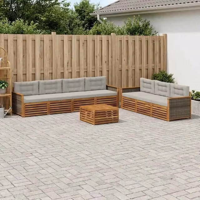 Set di mobili da esterno vidaXL composto da 8 pezzi con divani, tavolino da caffè e cuscini in legno di acacia color beige e grigio – 1