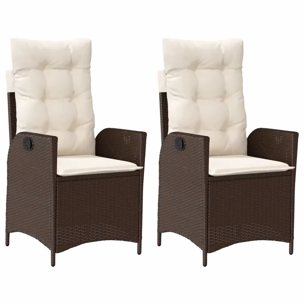 Set di 2 sedie reclinabili da giardino vidaXL in polyrattan marrone con cuscini bianchi e poggiatesta regolabile – 2