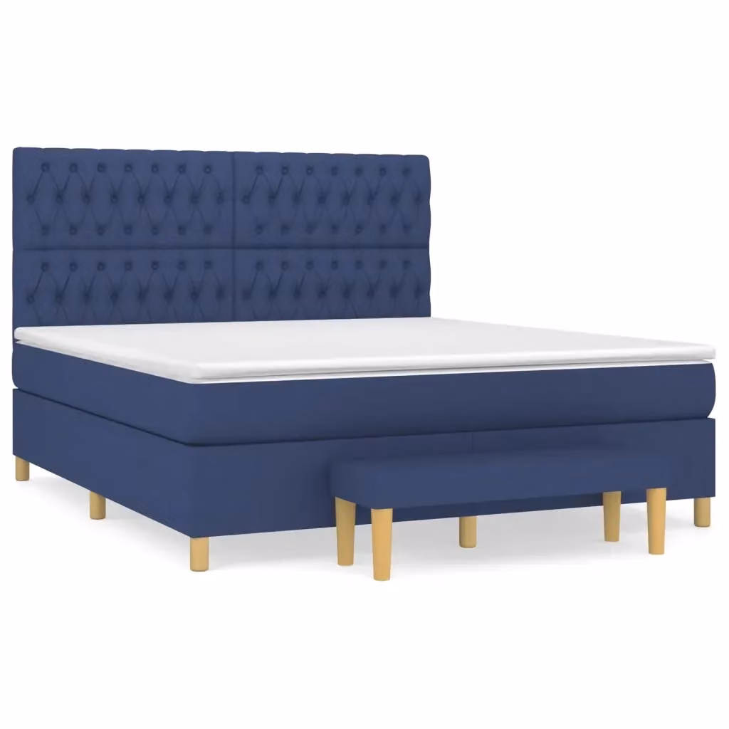 vidaXL Letto Ibrido con Giroletto a Molle e Materasso in Tessuto Blu e Bianco, L/P: 180 x 200 cm – 2