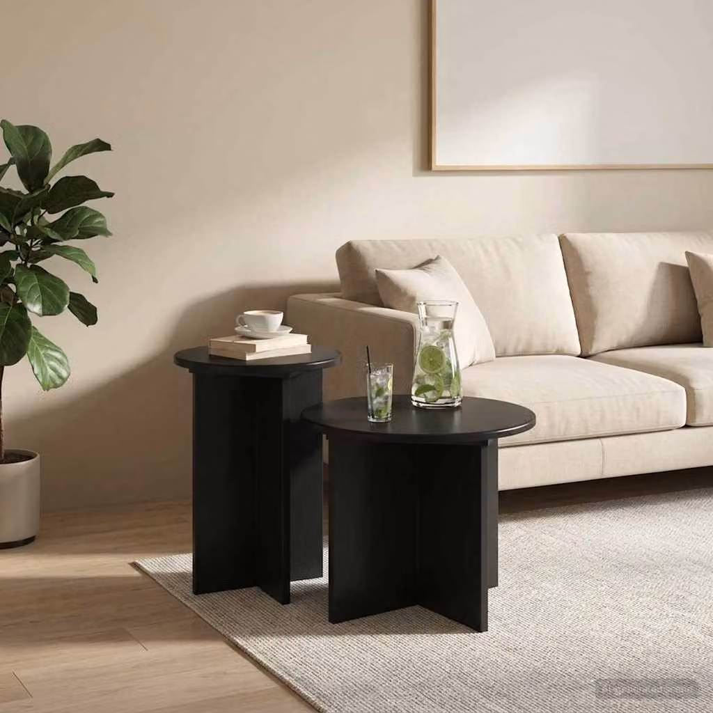 Set di 2 tavolini rotondi vidaXL in legno ingegnerizzato, colore rovere e nero, Ø 45 cm