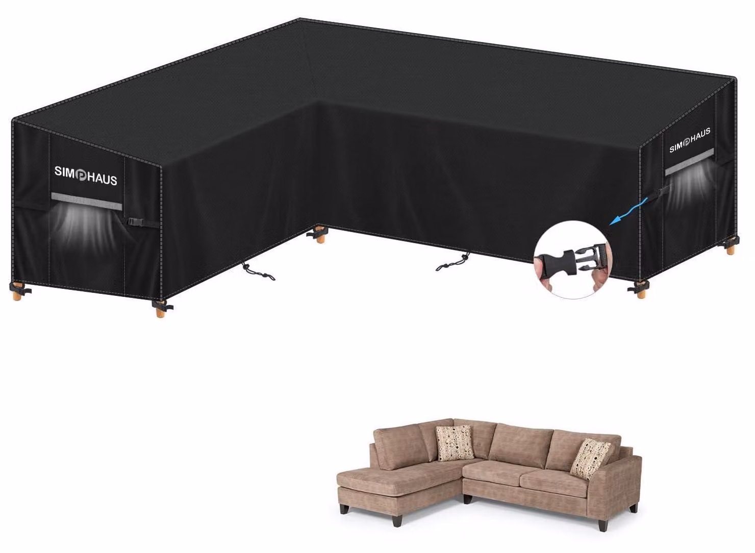 Copertura protettiva per mobili da esterno, divano angolare a forma di L, telo impermeabile e resistente al vento, tessuto Oxford 420D, dimensioni 180x240x90x80/60 cm
